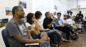 Da esquerda para a direita: Roberson Miguel, Talita Noguchi, Marina Harkot, João Whitaker, Gabriel Di Perro, Gustavo Guimarães e Luiz Barata